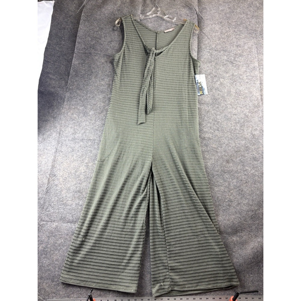 Ces Femme Women's M Jumpsuit Playsuit Relaxed Waffle Knit Pockets Tie Front Boho